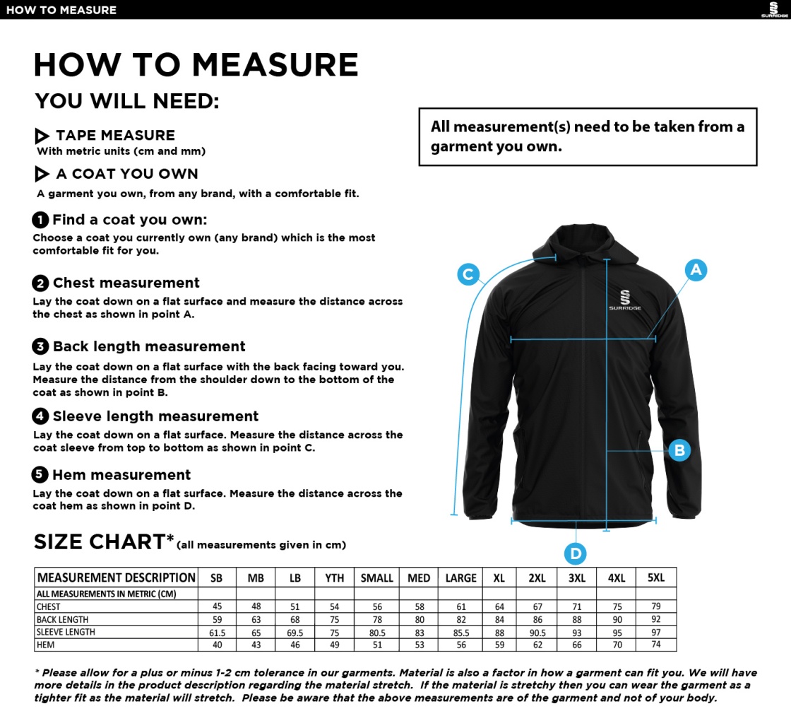 Derby Phantoms  Training Jacket Black - Size Guide