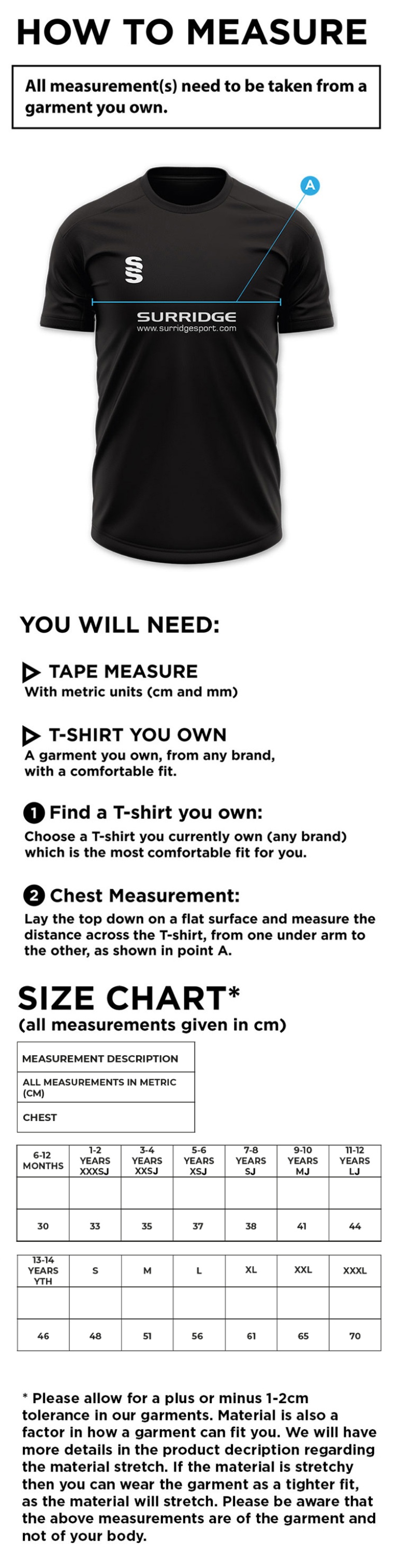 Derby Phantoms Dodgeball - Mens Playing Shirt - Size Guide