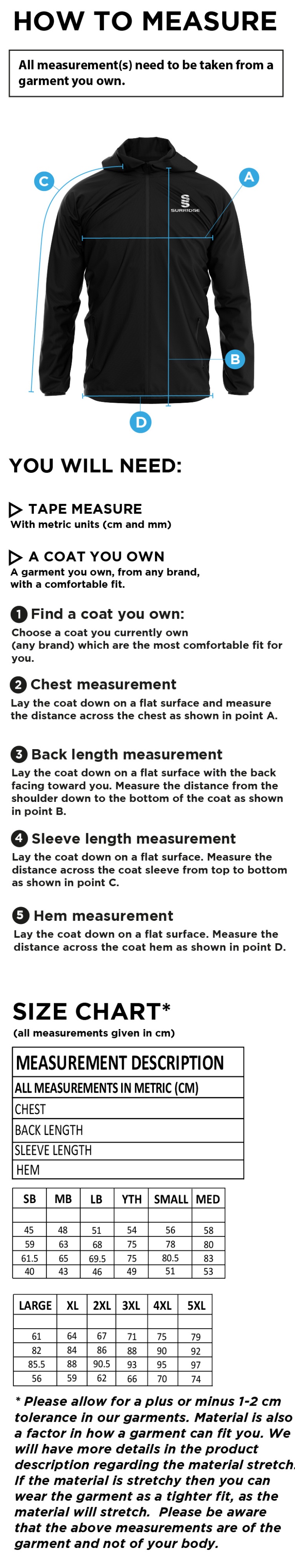 Derby Phantoms  Training Jacket Black - Size Guide