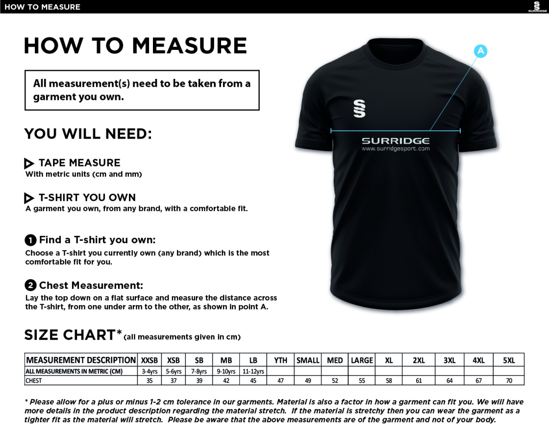 Derby Phantoms Dual Gym Shirt - Size Guide