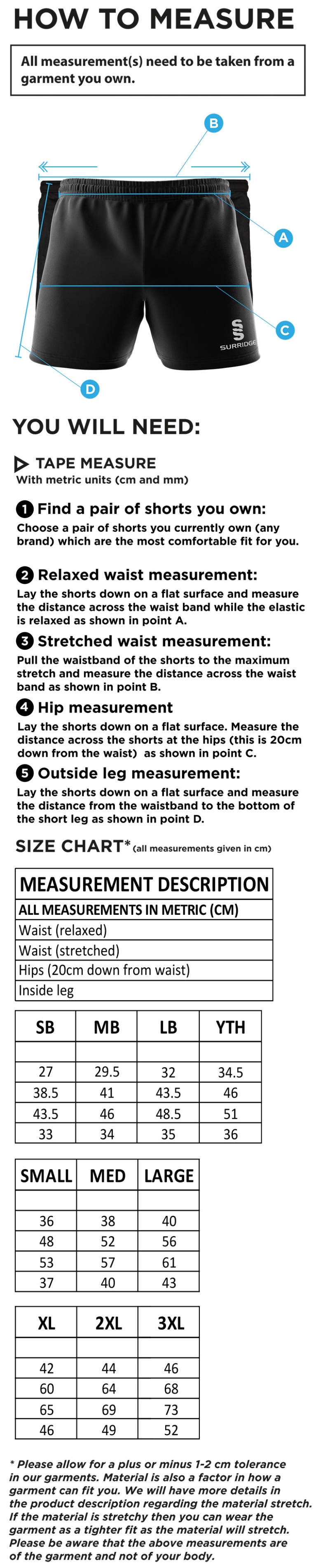 Derby Phantoms Dual Gym Shorts - Size Guide