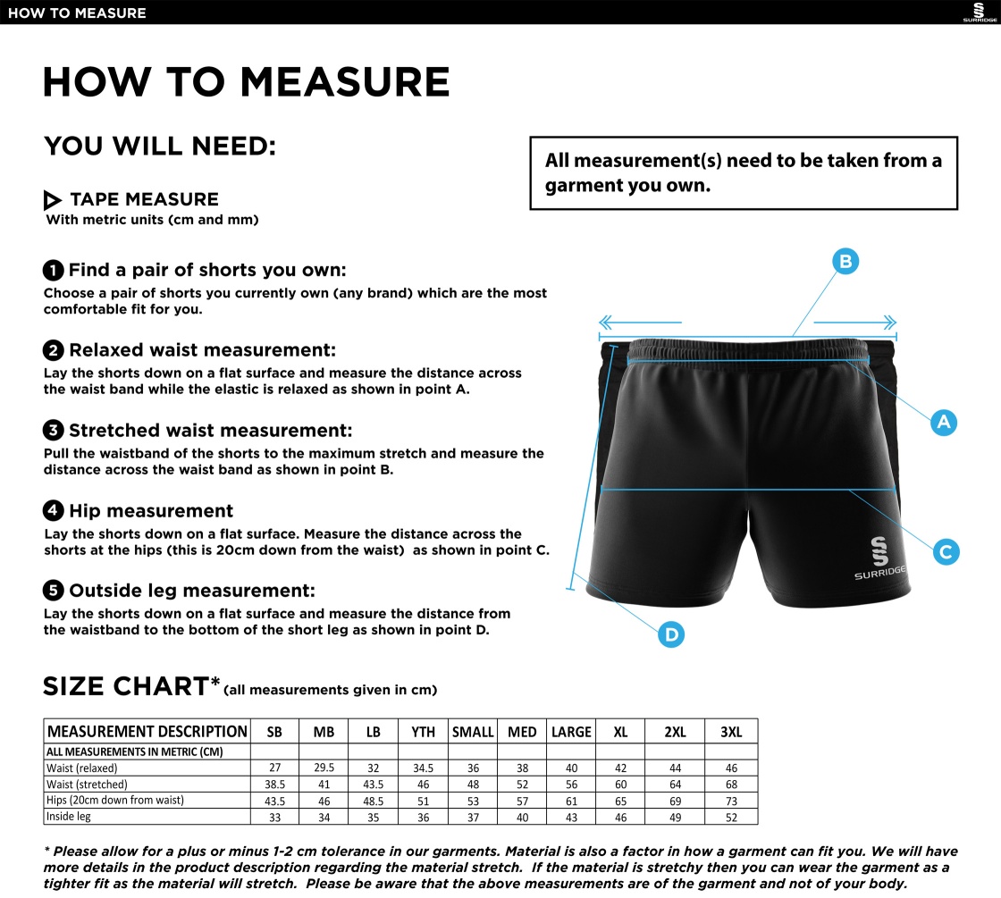 Derby Phantoms Dual Gym Shorts - Size Guide