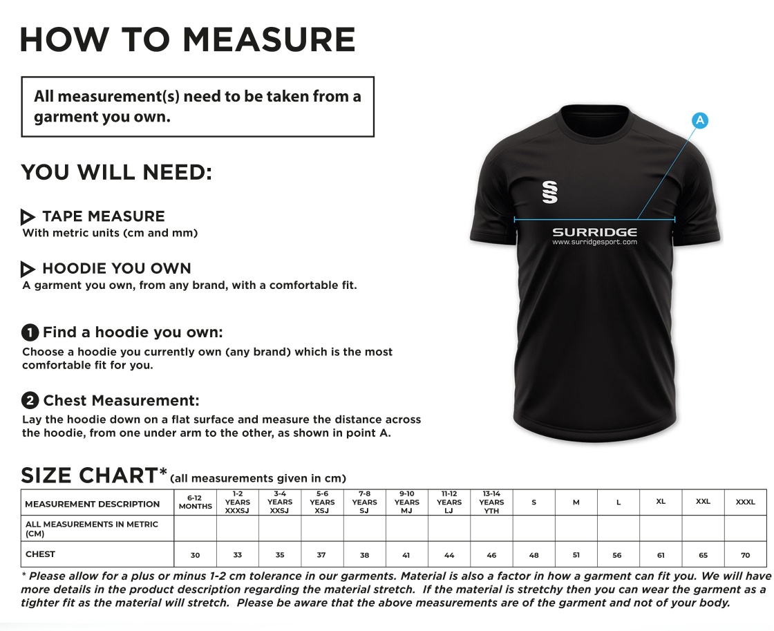 Derby Phantoms Dodgeball - Mens Playing Shirt - Size Guide