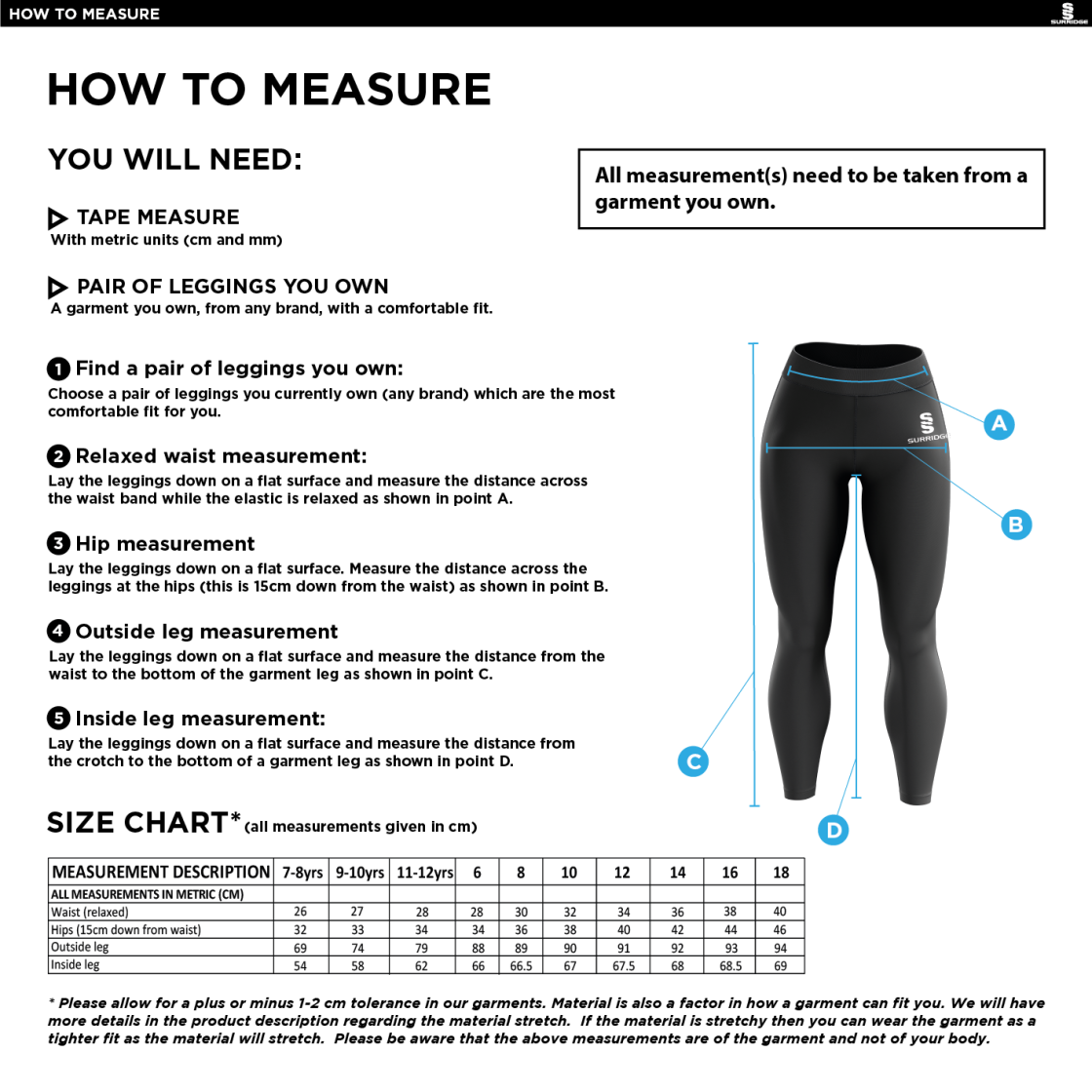 Derby Phantoms  Leggings - Black - Size Guide