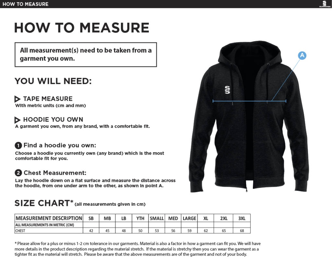 Derby Phantoms Dual Bonded Full Zip Hoody - Size Guide